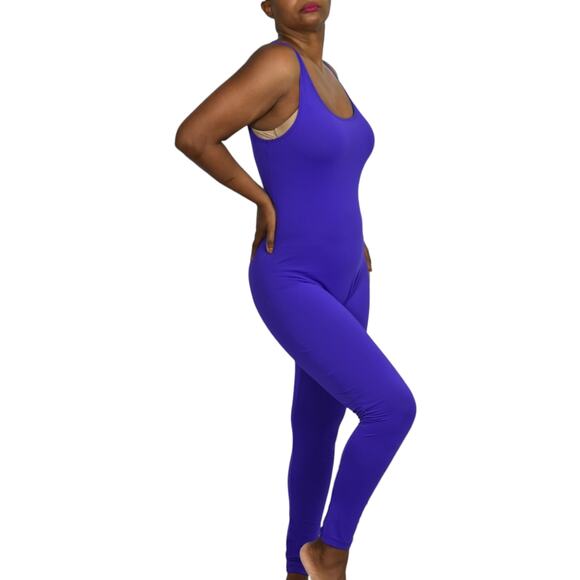 Nylon Unitard Purple Catsuit Spandex Shiny Retro Tank Full Length USA Size Large - Picture 3 of 15